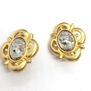 Vintage Gold and Silver Cameo Earrings